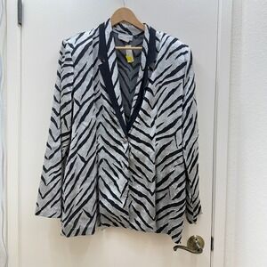 Vintage 80s Zebra Print Blazer Jacket Black‎ Silver Womens XL Formal Statement